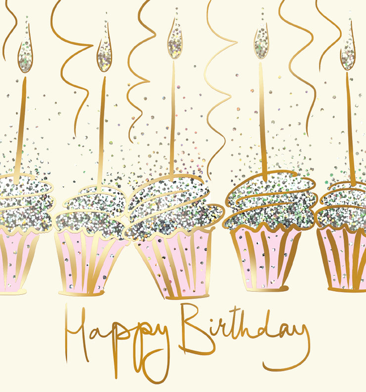 Sparkly Cupcakes Happy Birthday Card