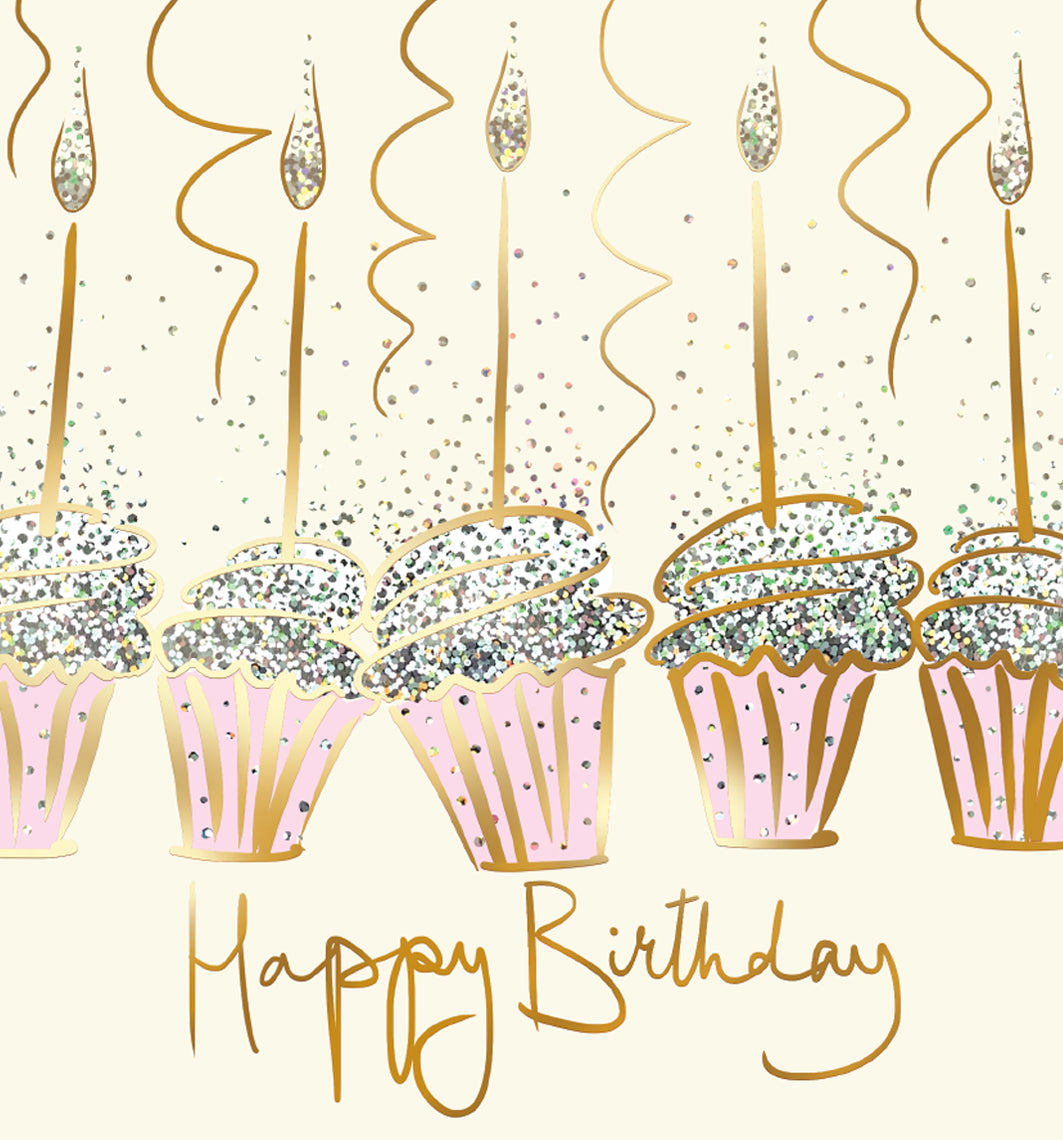 Sparkly Cupcakes Happy Birthday Card