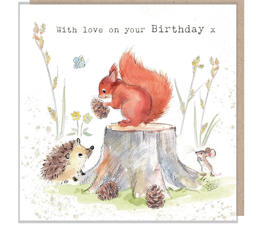 Squirrel and Hedgehog Happy Birthday Card