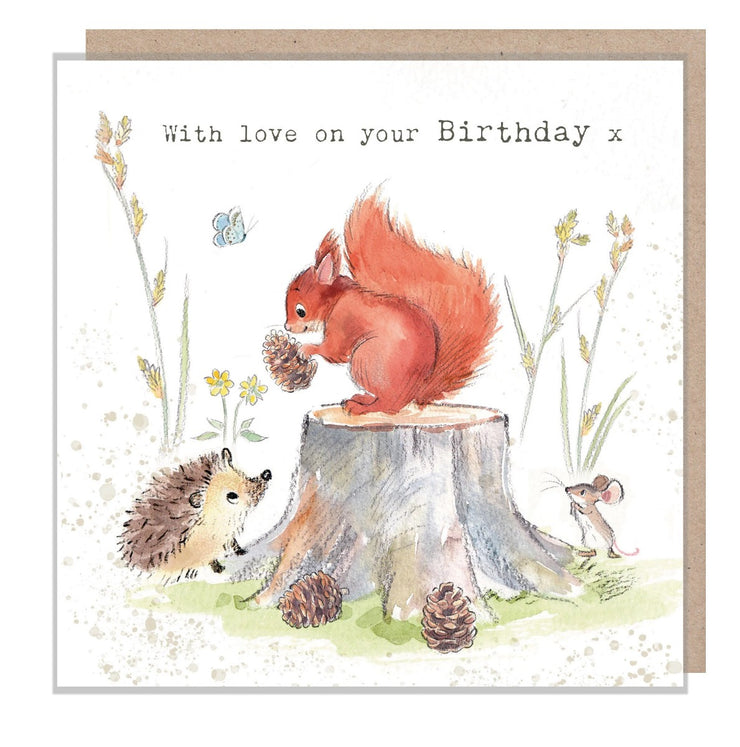 Squirrel and Hedgehog Happy Birthday Card