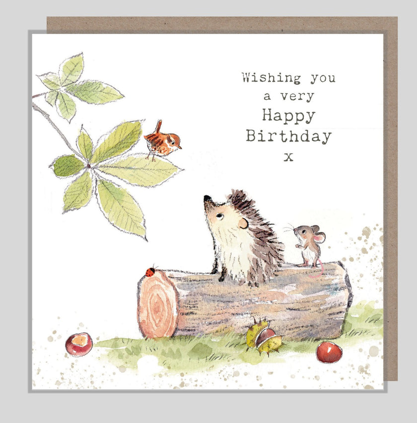 Hedgehog on Log Birthday Card