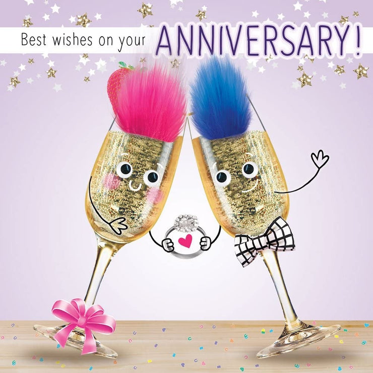 Fluff Champagne Glasses Anniversary Card