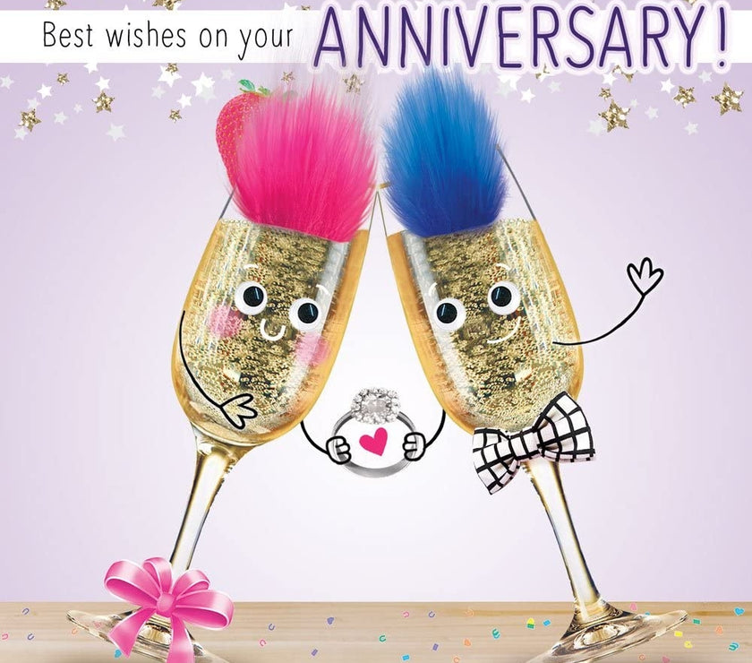 Fluff Champagne Glasses Anniversary Card