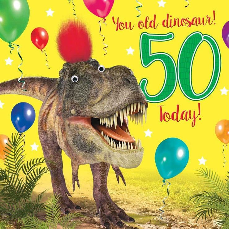 Fluff Dinosaur 50th Birthday Card