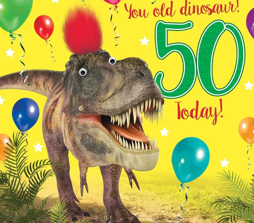Fluff Dinosaur 50th Birthday Card