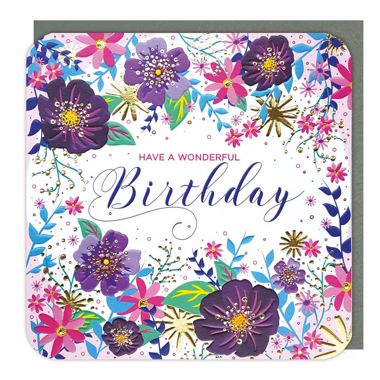 Sparkle Flowers Wonderful Birthday Card