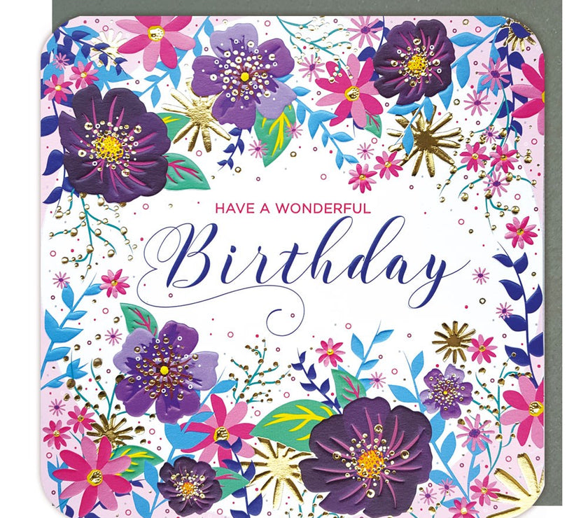Sparkle Flowers Wonderful Birthday Card