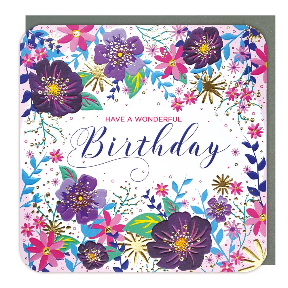 Sparkle Flowers Wonderful Birthday Card