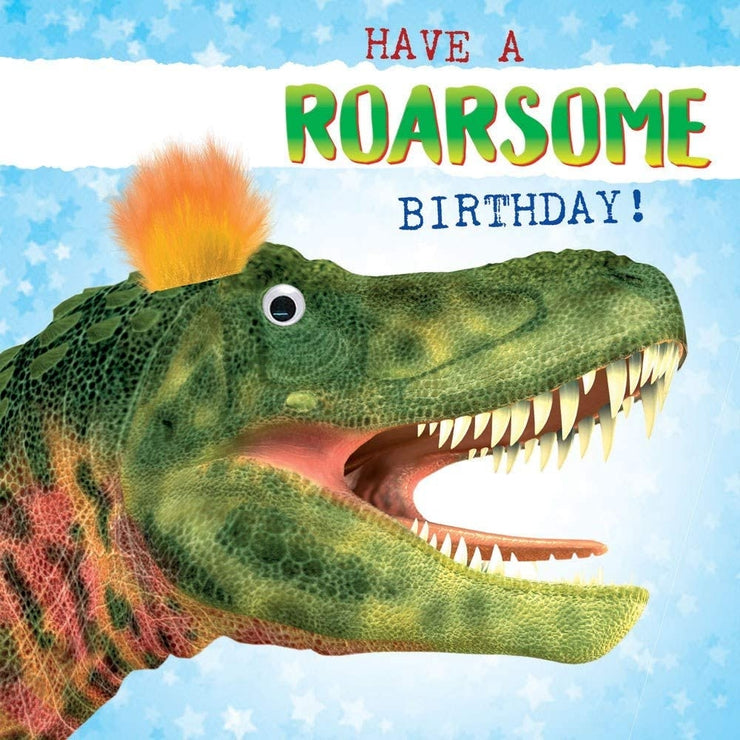Fluff Dinosaur Goggly Eyes Birthday Card
