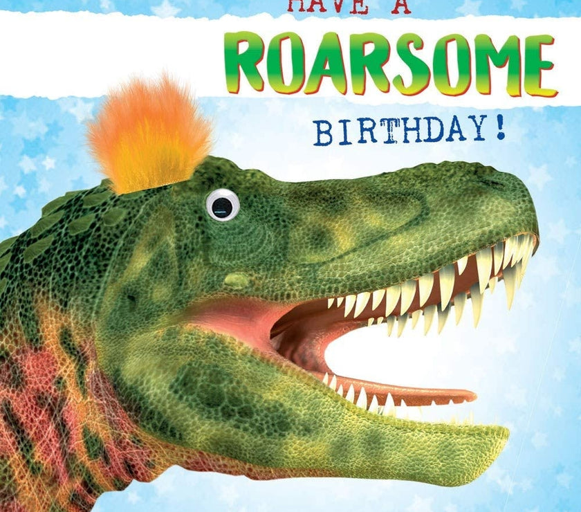 Fluff Dinosaur Goggly Eyes Birthday Card