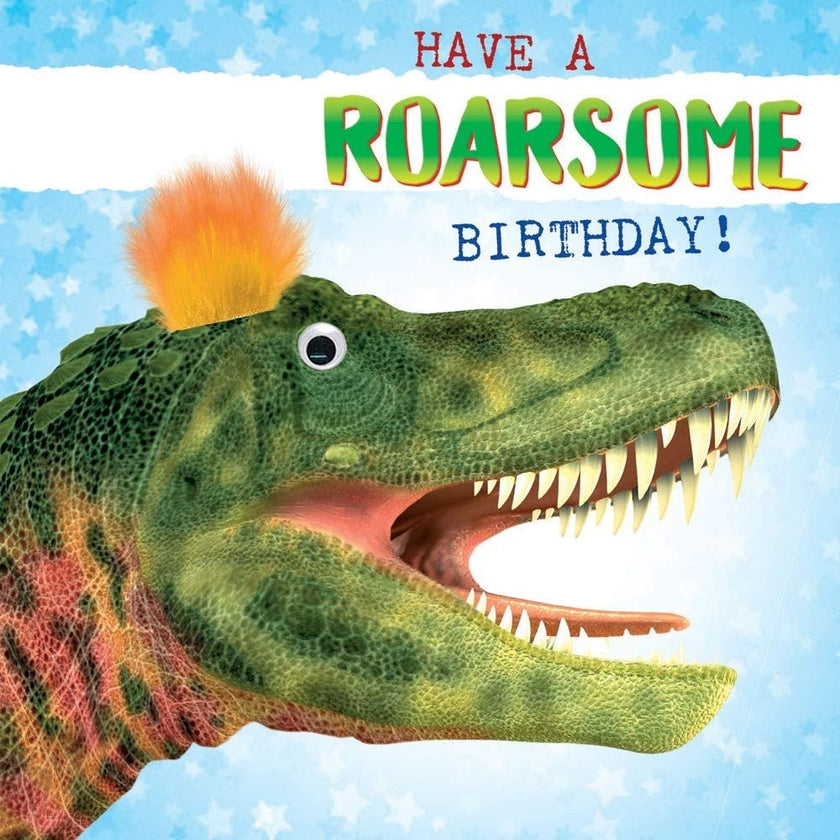 Fluff Dinosaur Goggly Eyes Birthday Card