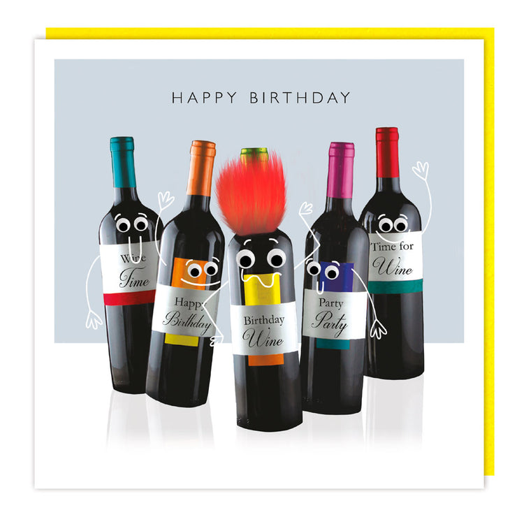 Fluff Googly Eyed Wine Bottles Birthday Card