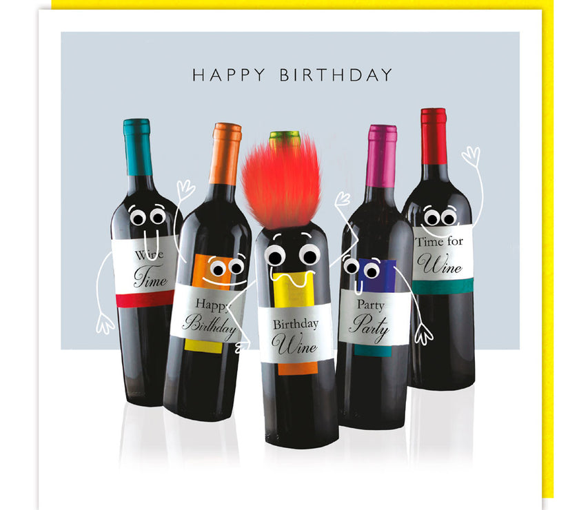 Fluff Googly Eyed Wine Bottles Birthday Card