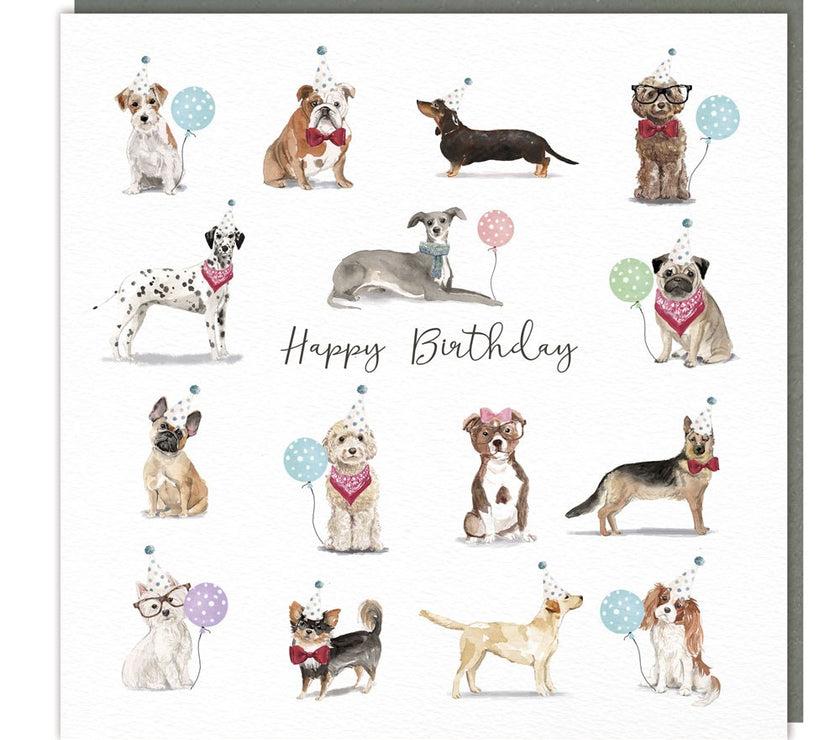 Sparkle Dogs and Balloons Happy Birthday Card