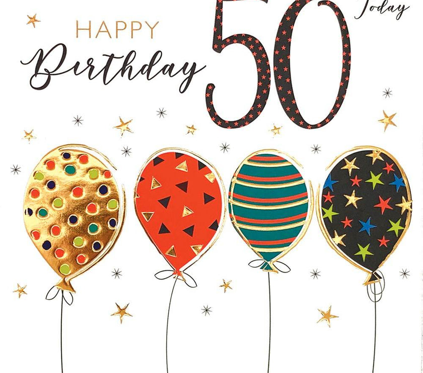 Balloons Happy 50th Birthday Card - House of Cards