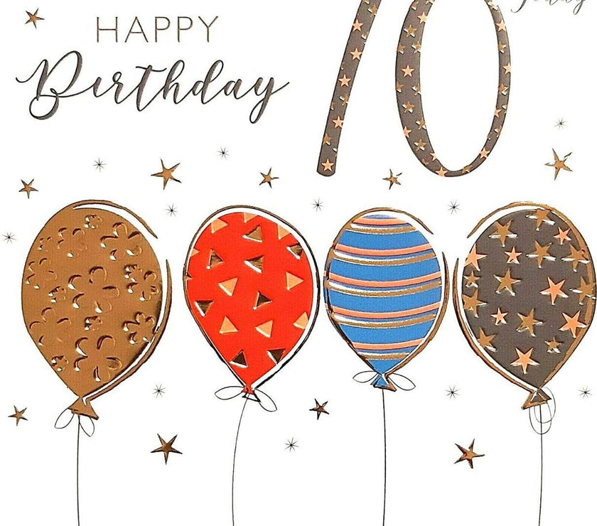 Balloons Happy 70th Birthday Card - House of Cards