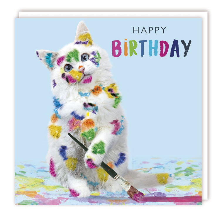 Meoow Cat and Paint Happy Birthday Card