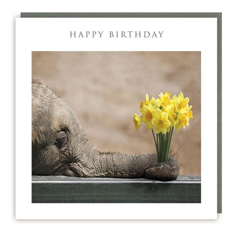 Elephant Flowers Happy Birthday Card