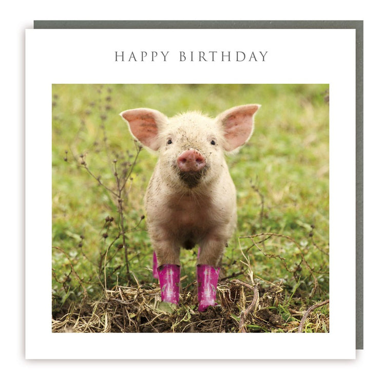 Pig In Wellies Happy Birthday Card