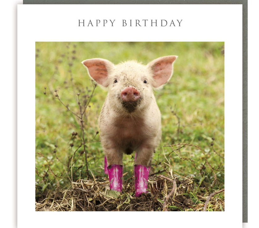 Pig In Wellies Happy Birthday Card