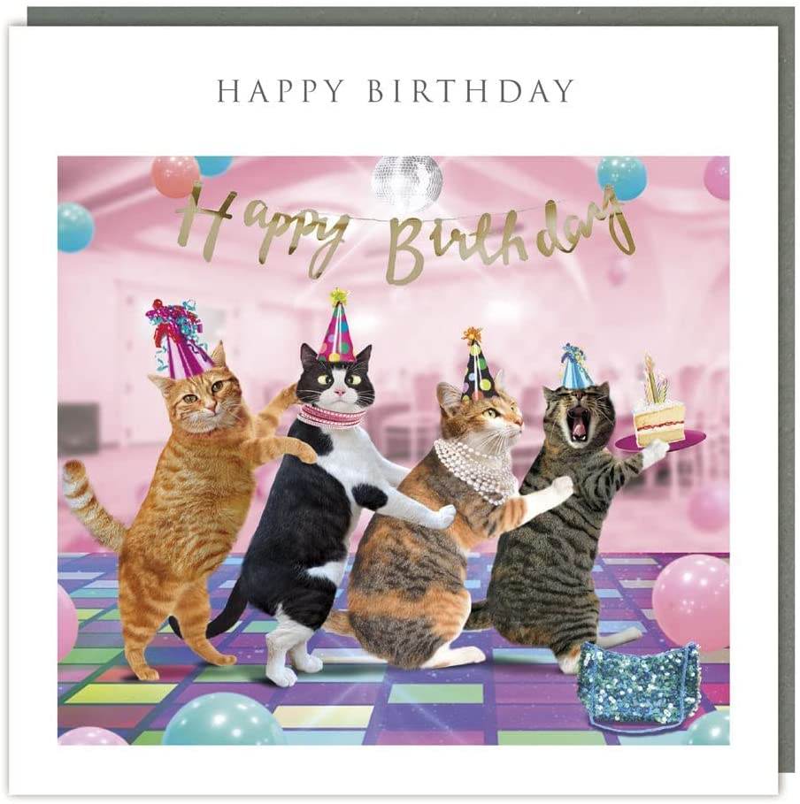 Cats Conga Line Happy Birthday Card - House of Cards