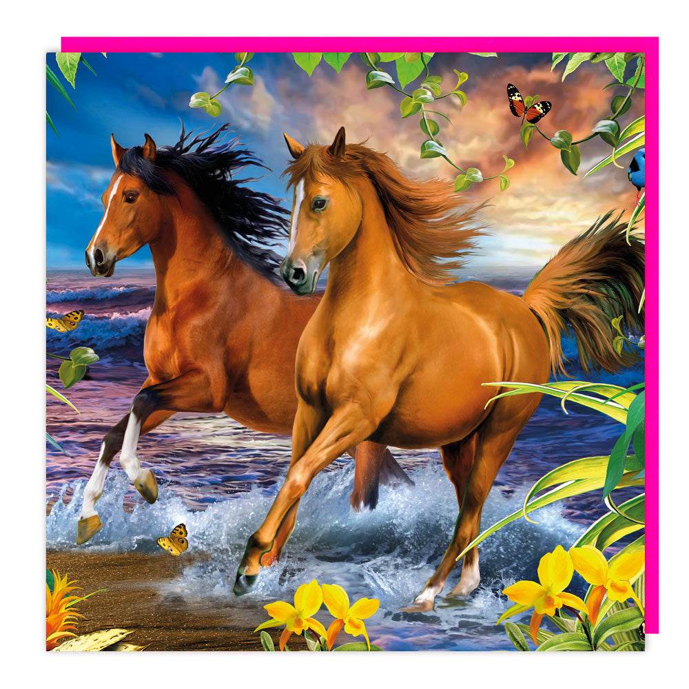 3D Beach Horses Birthday Card - House of Cards