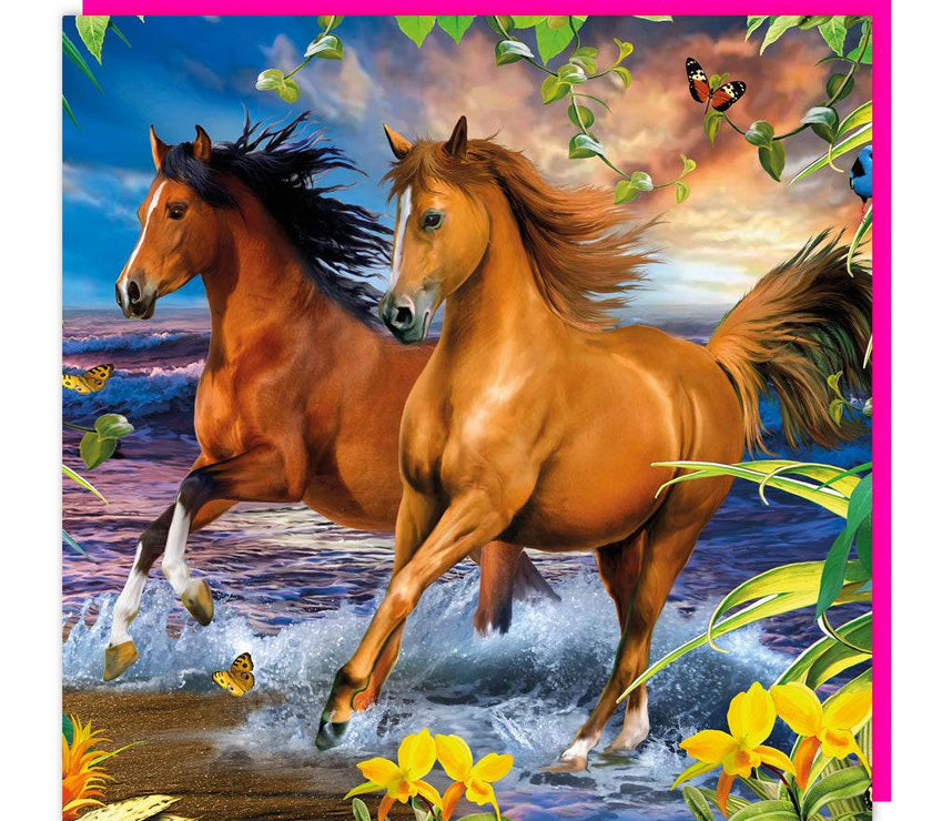 3D Beach Horses Birthday Card - House of Cards