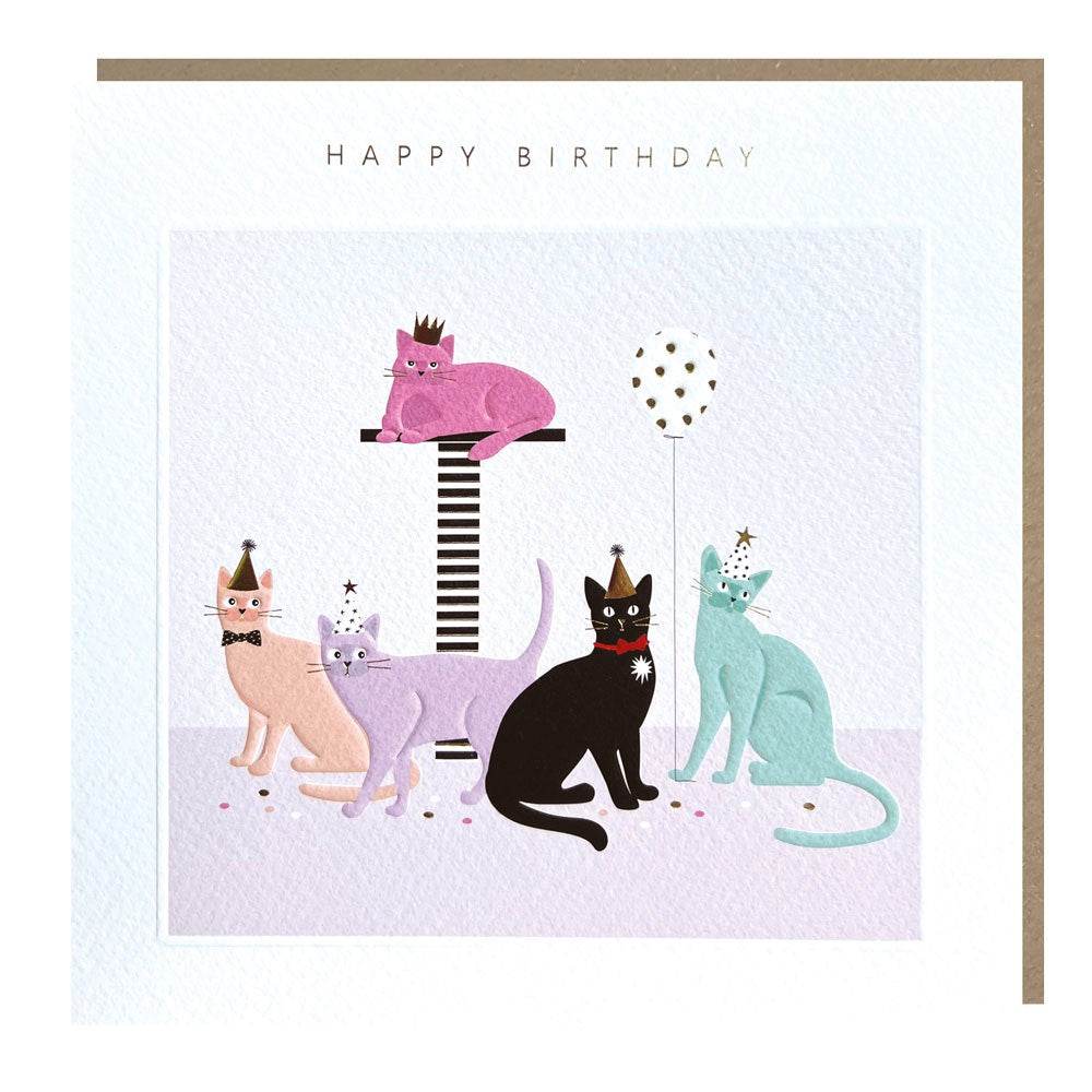 Sparkle Cats in Party Hats Happy Birthday Card - House of Cards