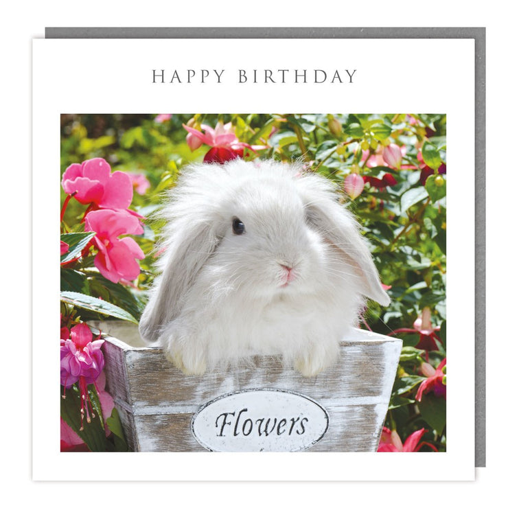 Bunny Flowers Happy Birthday Card