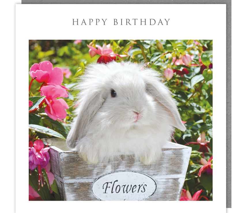 Bunny Flowers Happy Birthday Card