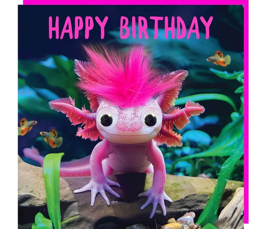 Pink Axolotl Birthday Card