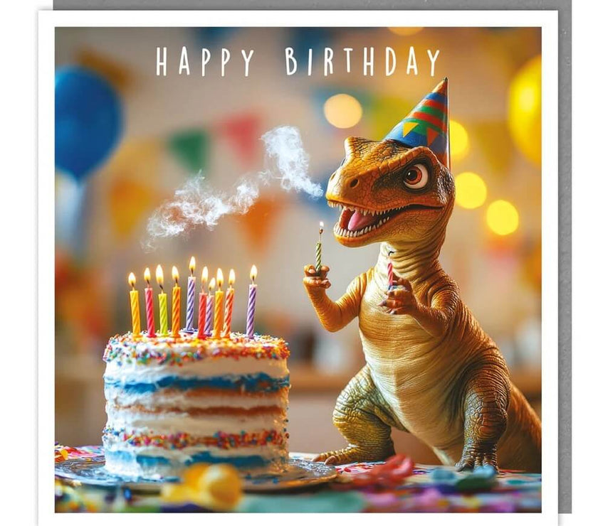 Dinosaur and Cake Birthday Card