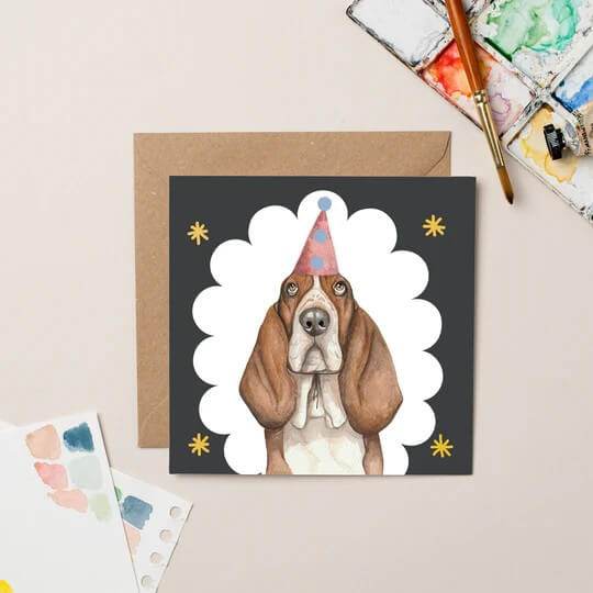Party Basset Birthday Card - House of Cards