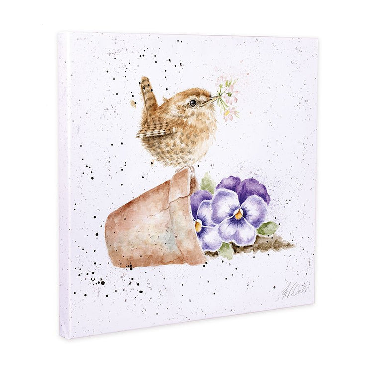 Bird on Flower Pot Small Canvas