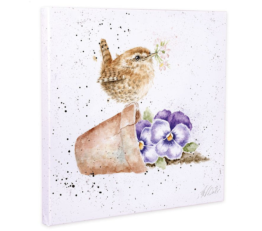 Bird on Flower Pot Small Canvas