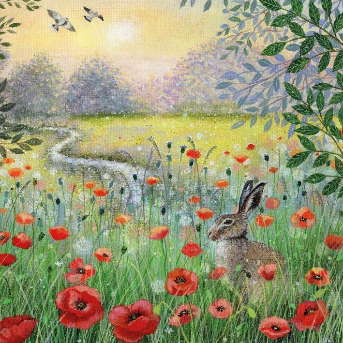 Hare and Poppies Greeting Card - House of Cards