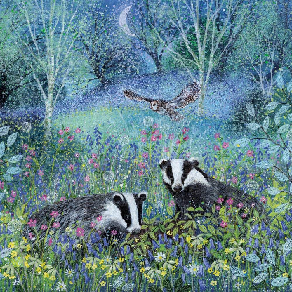 Moonlight Badgers Greeting Card - House of Cards