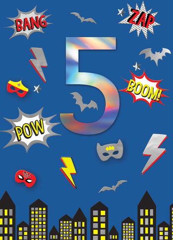Crackerjack Superhero 5th Birthday Card