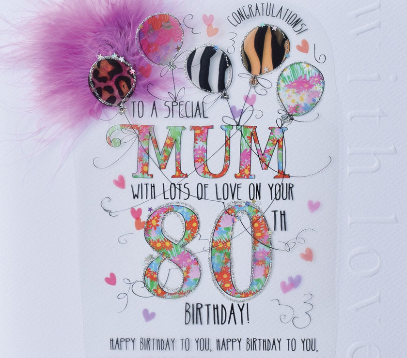 Mum 80th Handmade Birthday Card