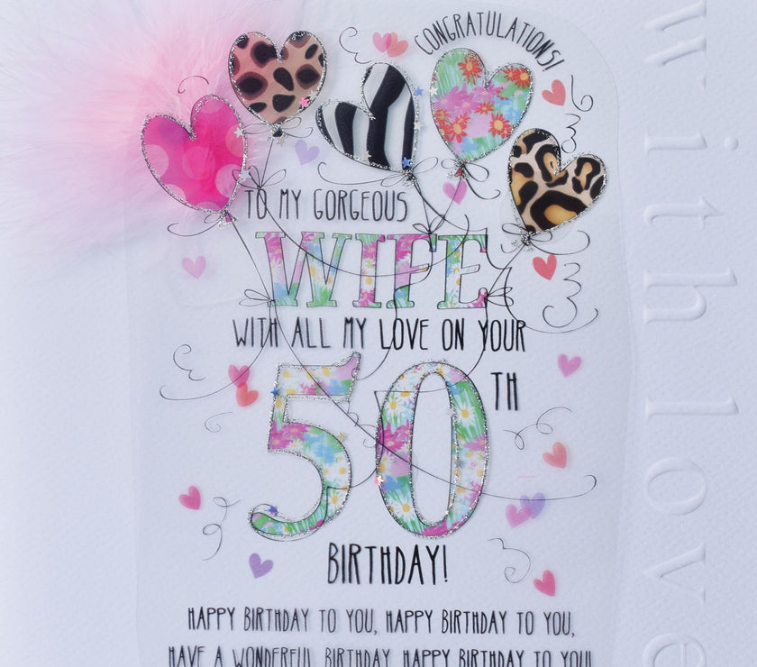 Wife 50th Handmade Birthday Card