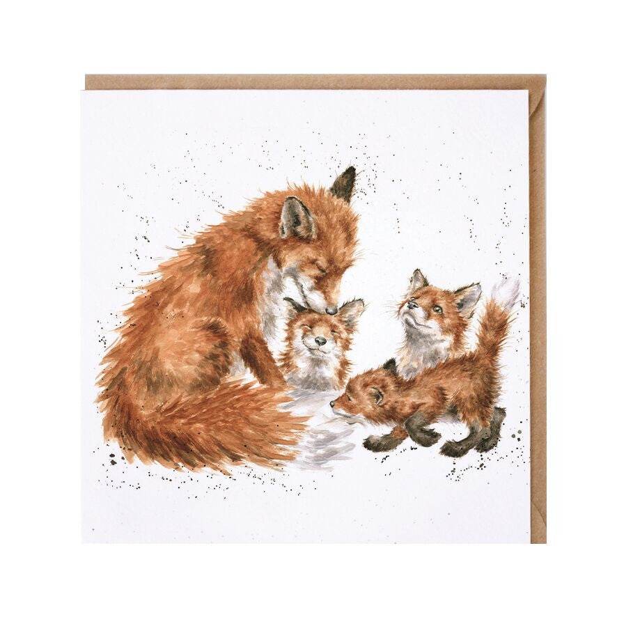 Bedtime Kiss Fox and Cubs Greeting Card - House of Cards