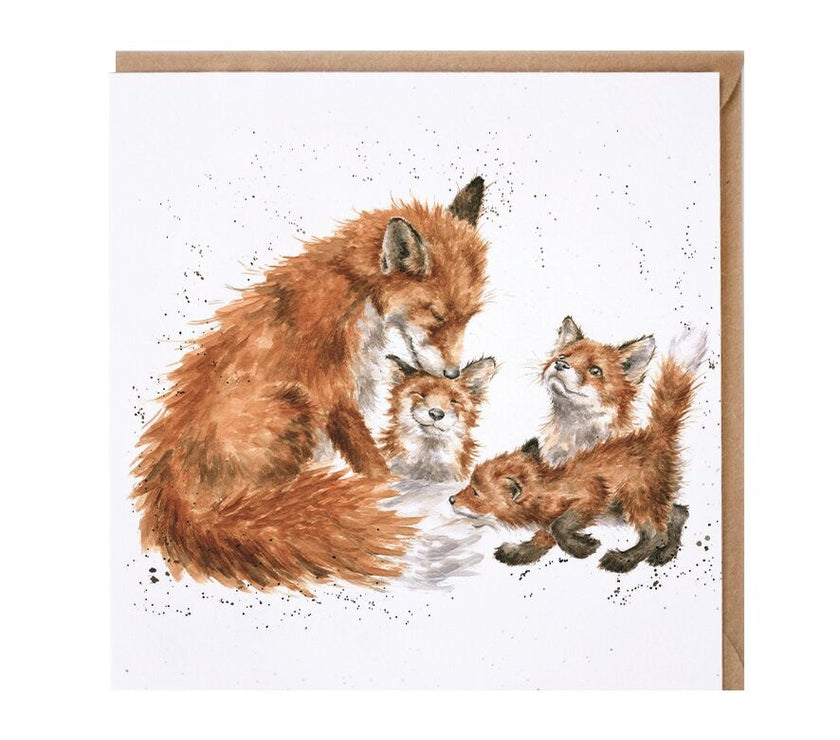 Bedtime Kiss Fox and Cubs Greeting Card