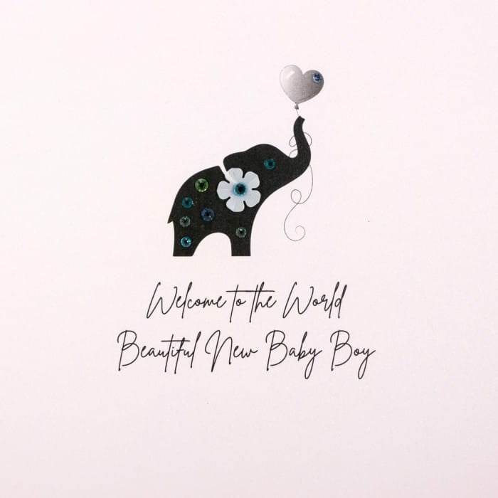 Elephant Welcome New Baby Boy Card - House of Cards