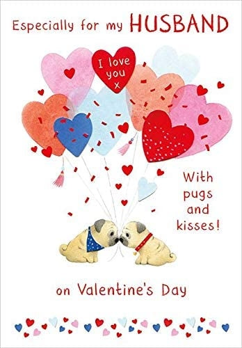 Husband Pugs and Kisses Valentine Card