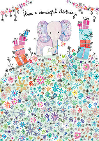 Daisy Patch Elephant Card Birthday Card