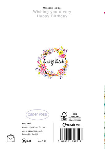 Daisy Patch Elephant Card Birthday Card