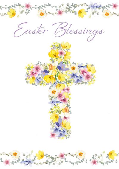 Floral Cross Easter Blessings Cards