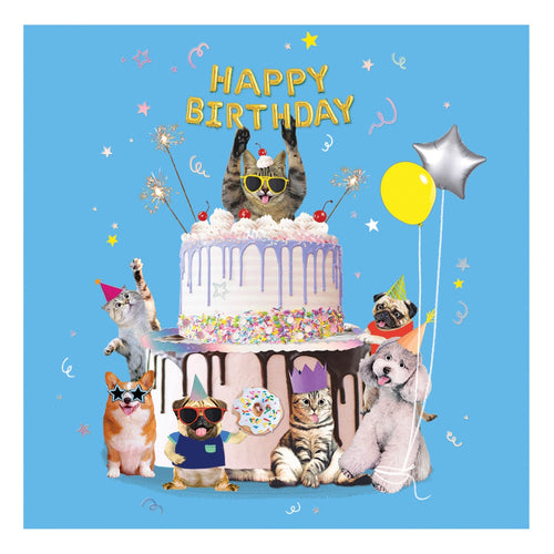 Cats and Dogs Cake Birthday Card