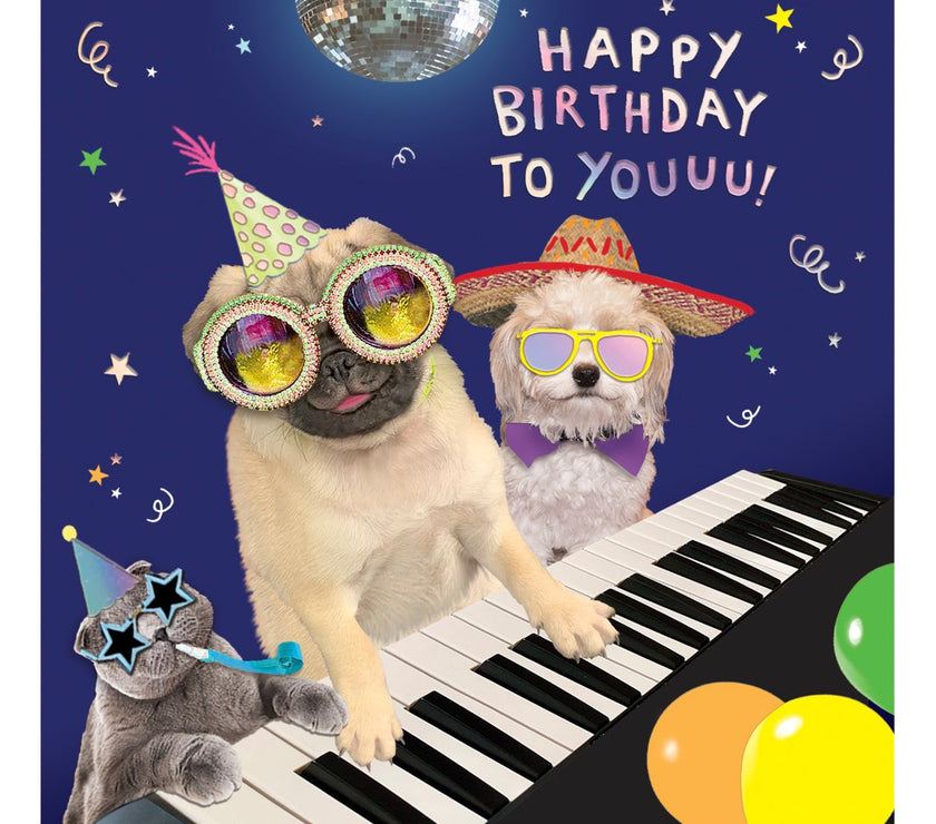 Dog Piano Birthday Card