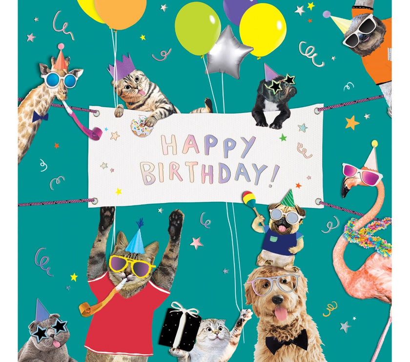 Party Animals Banner Happy Birthday Card